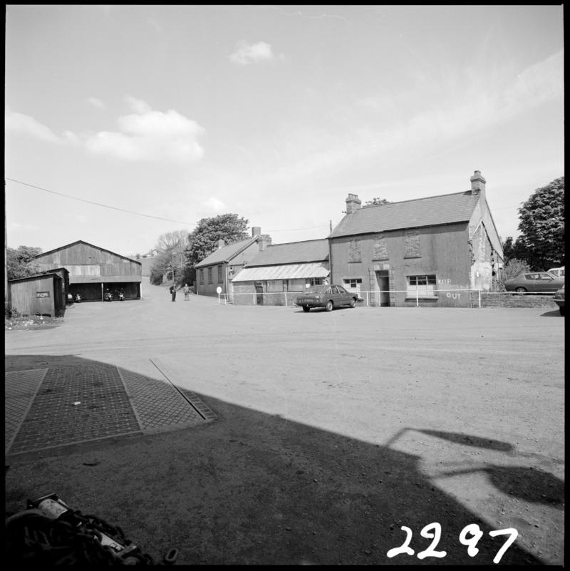 Black and white film negative showing Morlais Colliery buildings, 13 May 1981.  &#039;Morlais 13/5/81&#039; is transcribed from original negative bag.