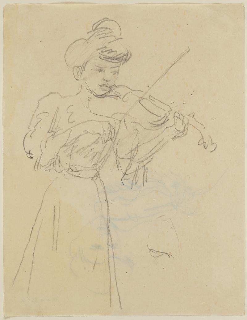 Woman standing playing violin