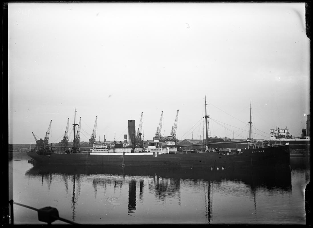 Starboard broadside view of S.S. ETTORE at Cardiff Docks, c.1936.