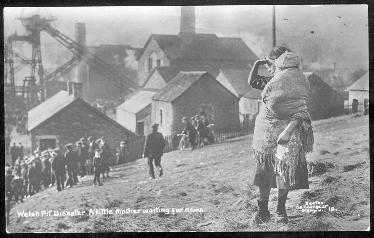 Universal Colliery, Senghenydd. Welsh Pit Disaster. A little mother waiting for news.