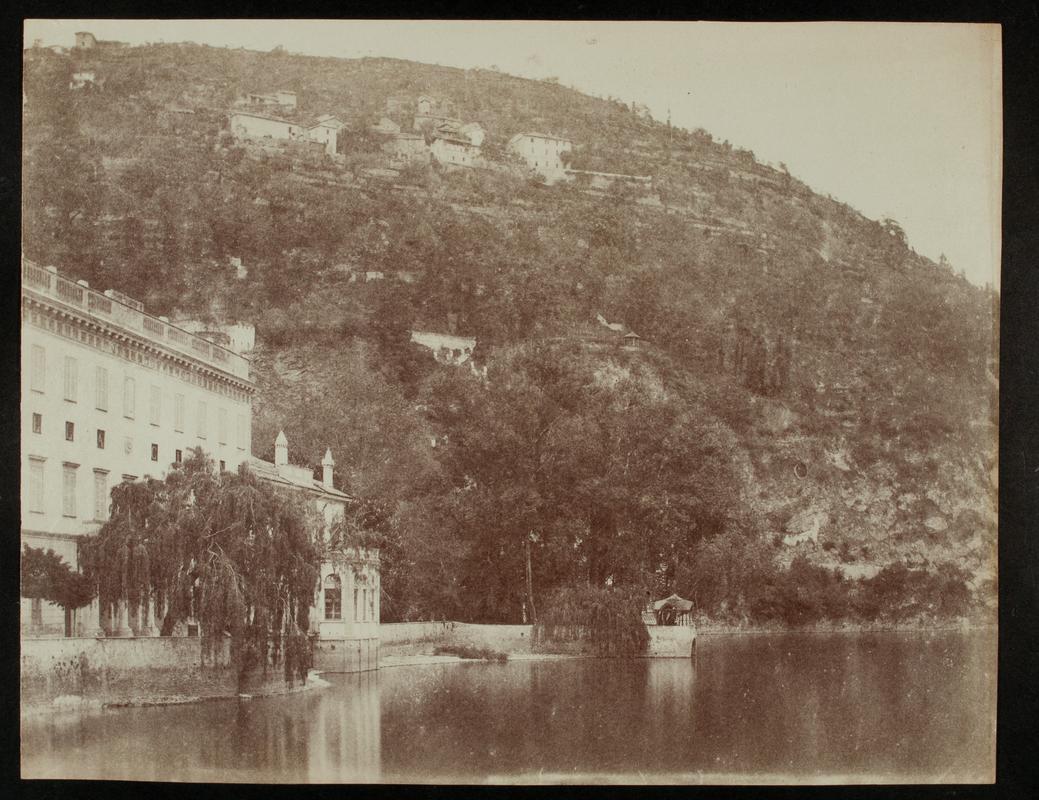 Lakeside and hill with houses, Italy