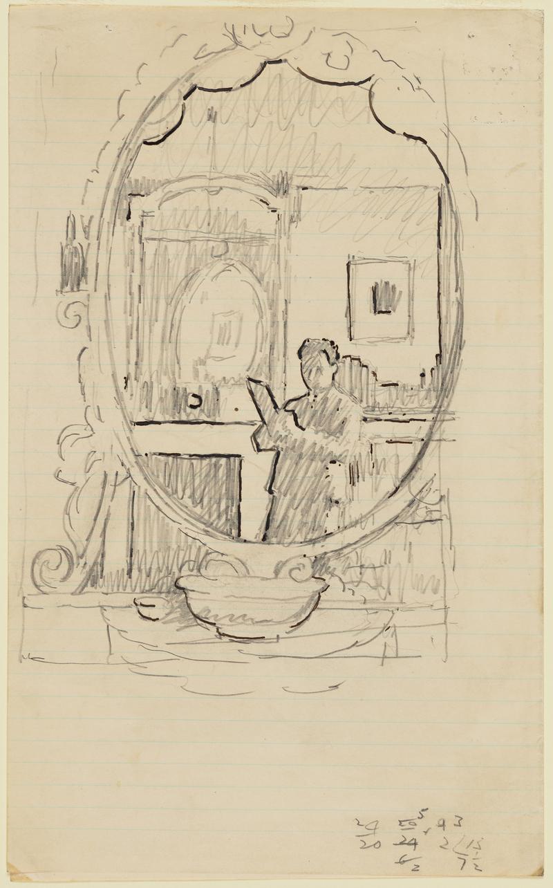 The Artist Sketching, Seen in a Mirror