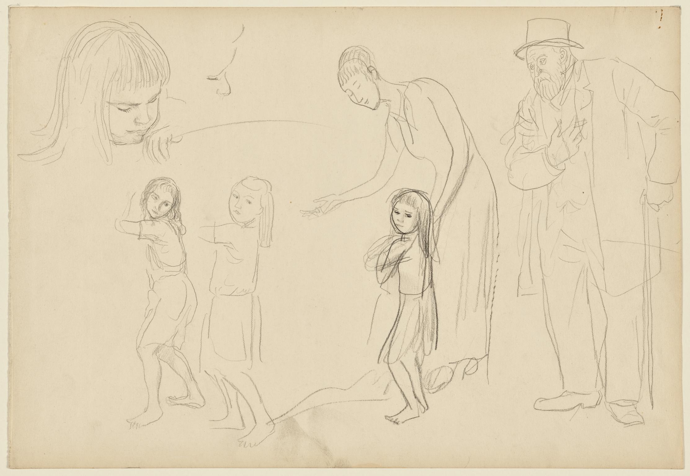 Sheet of Studies, with a Woman holding a Girl by the Hand an old Man