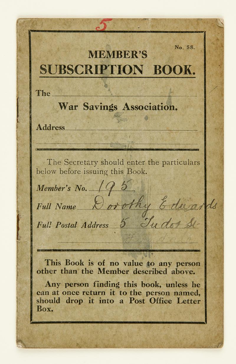 Members subscription Book of the war savings Association 1916