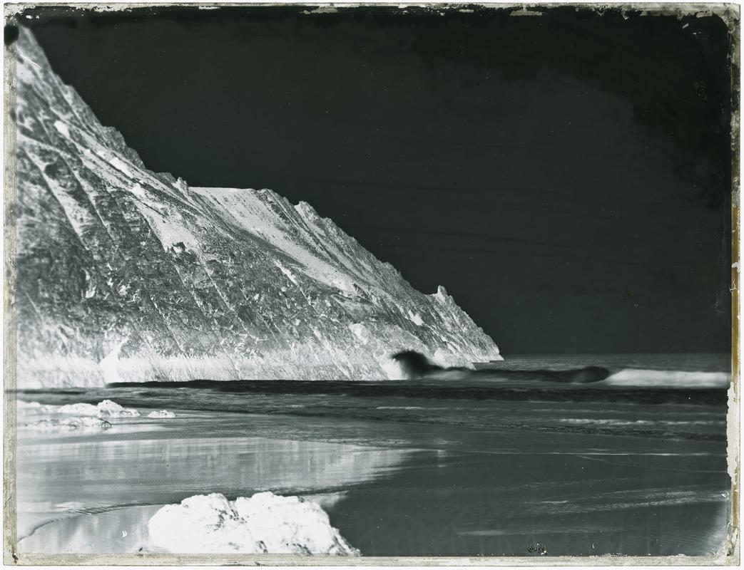 Wave in Three Cliffs Bay, glass negative