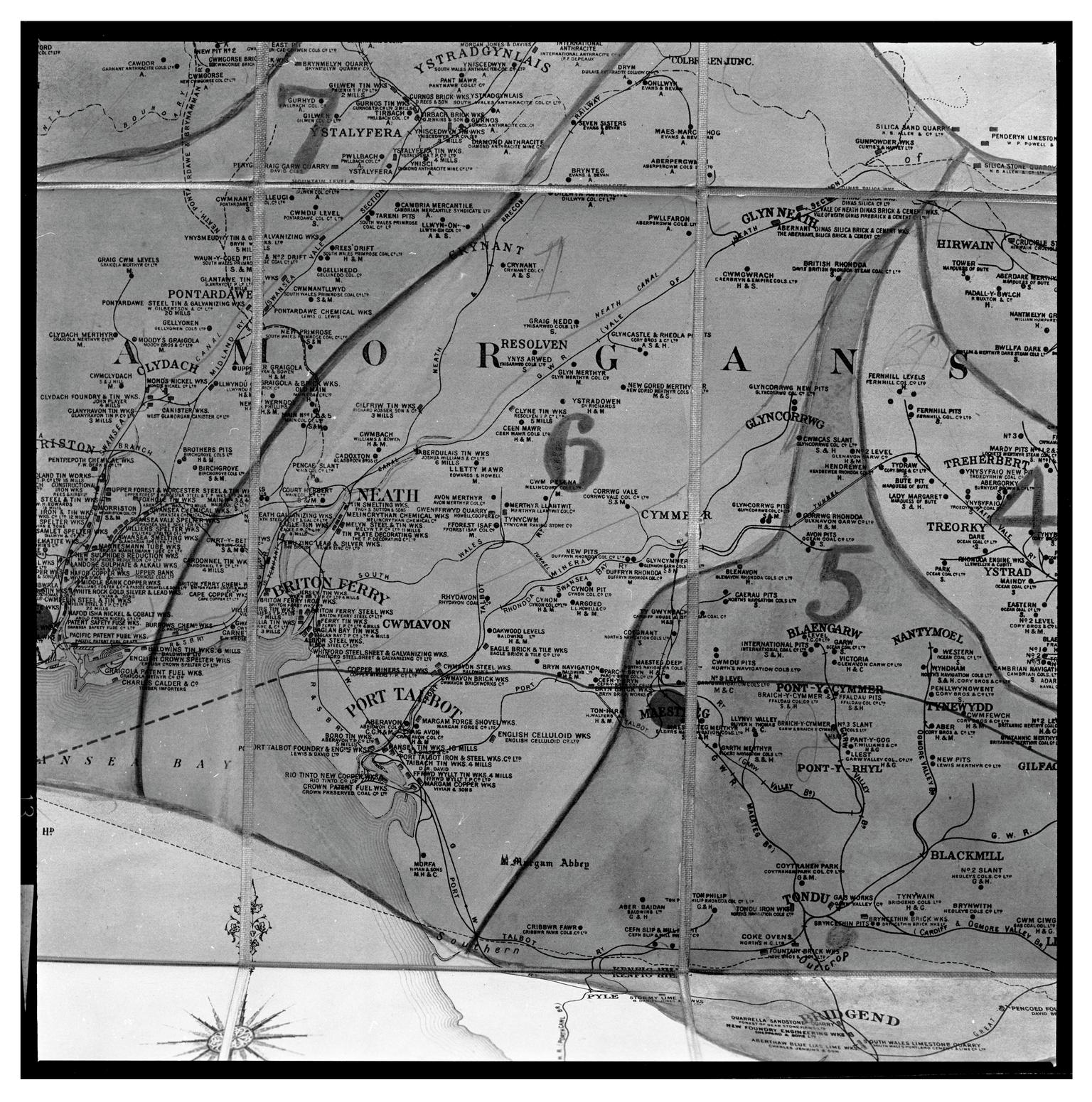 South Wales coalfield map, film negative