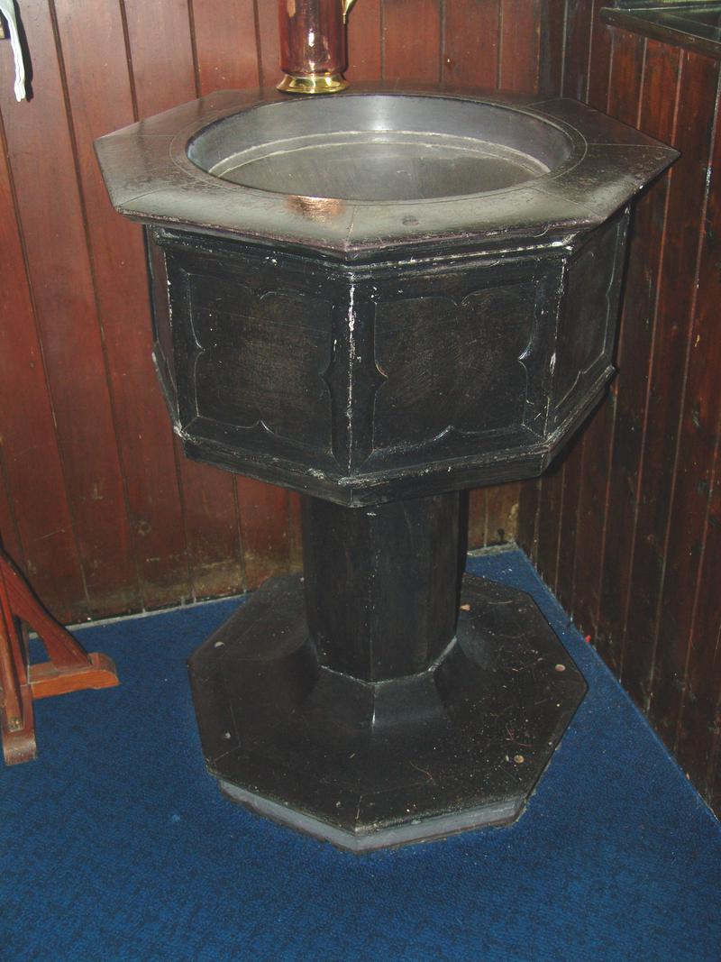 Font in St. Gabriel&#039;s Church, Cwm y Glo, 31 March 2012. The font is accessioned as 2017.89.