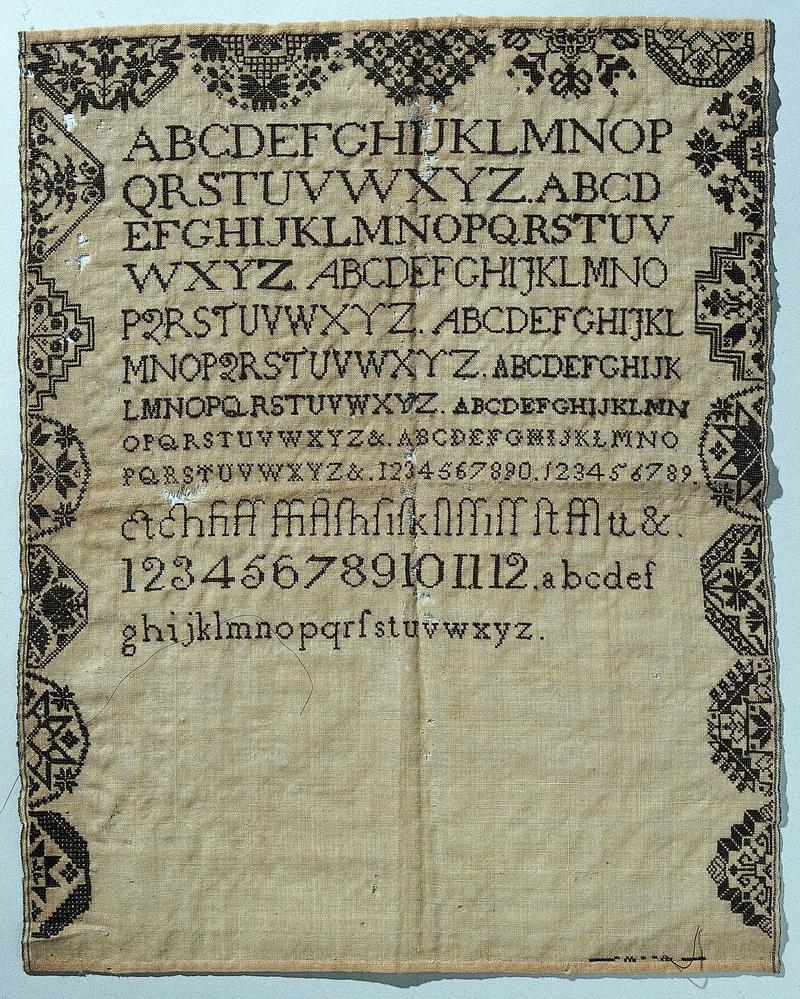 Sampler (alphabet &amp; motifs), made in Wales, c. 1795