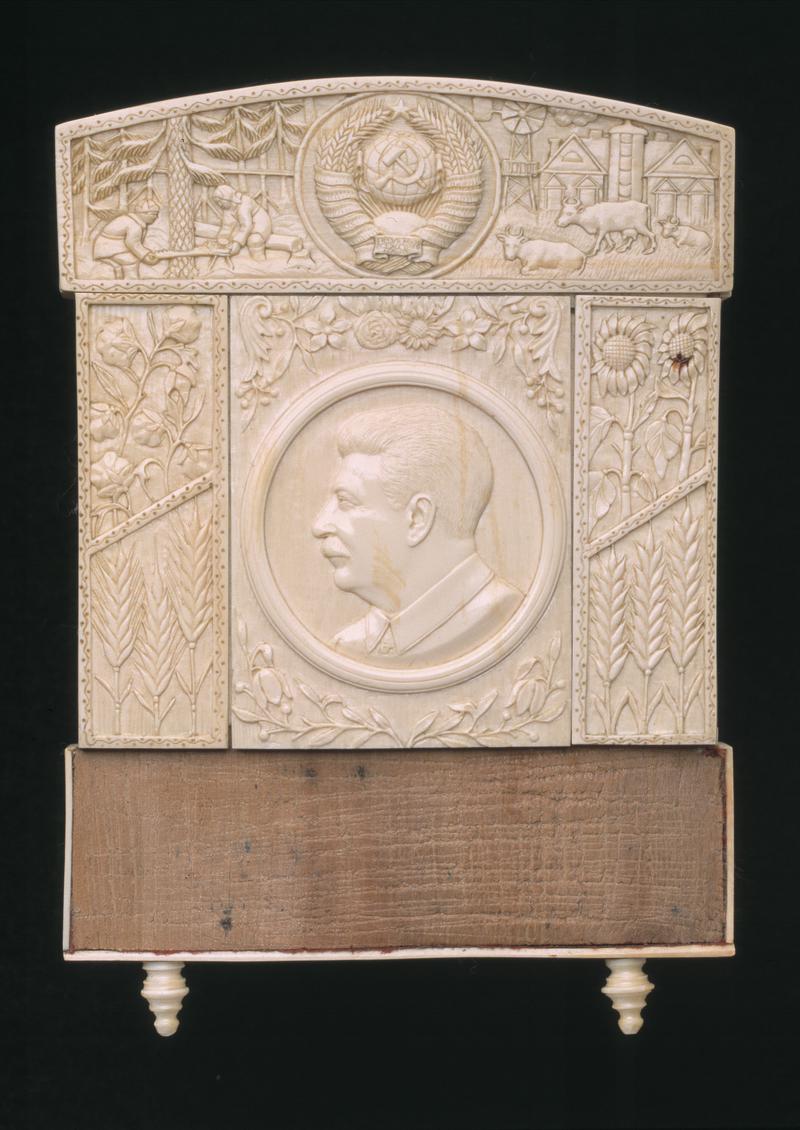 Ivory decorated plaque with portrait of Stalin