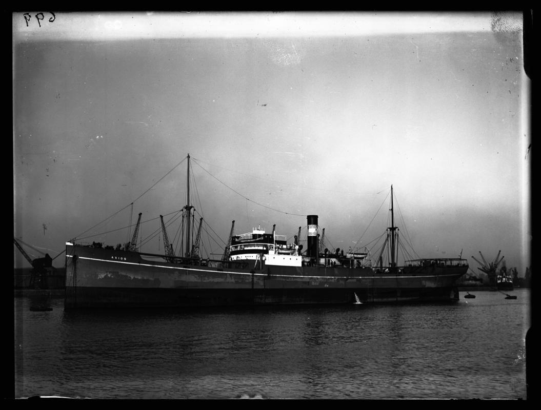 Port broadside view of the S.S. AXIOS, c.1936