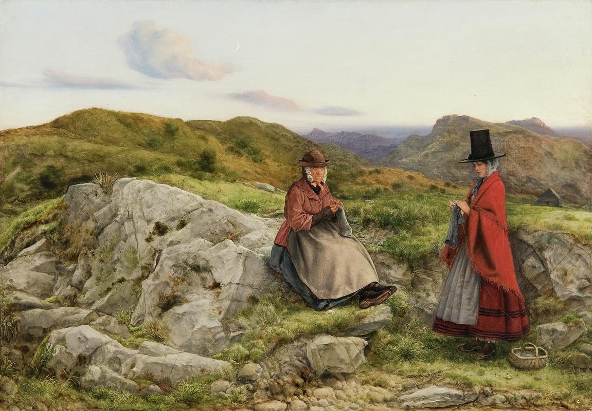 Welsh Landscape with Two Women Knitting