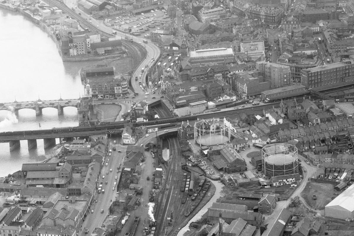 Aerial view of Newport and the River Usk