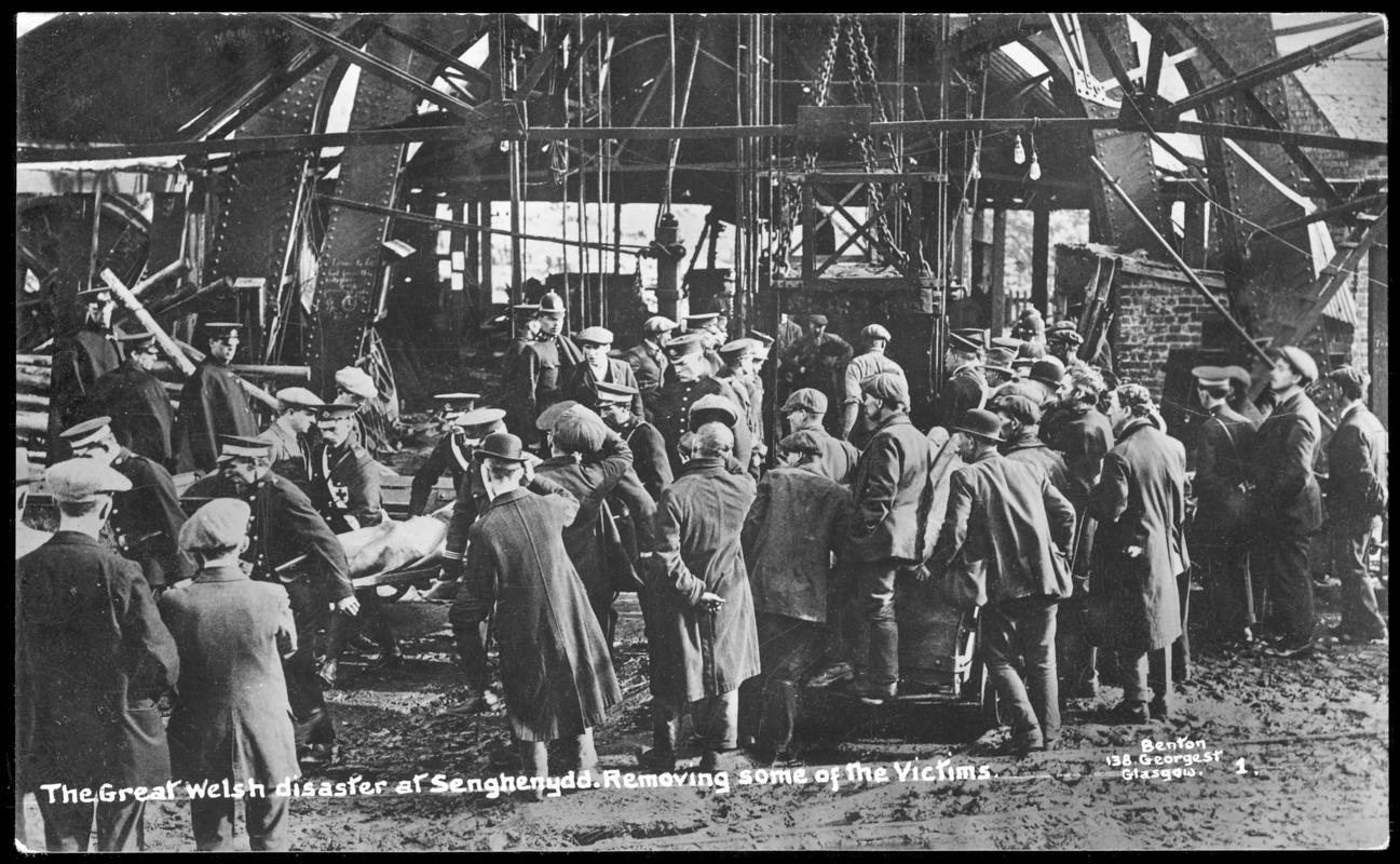 Universal Colliery, Senghenydd. The Great Welsh disaster at Senghenydd. Removing some of the Victims.
