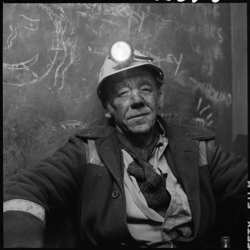 Black and white film negative showing a Coegnant Colliery miner.  &#039;Coegnant&#039; is transcribed from original negative bag.  Appears to be identical to 2009.3/2139.