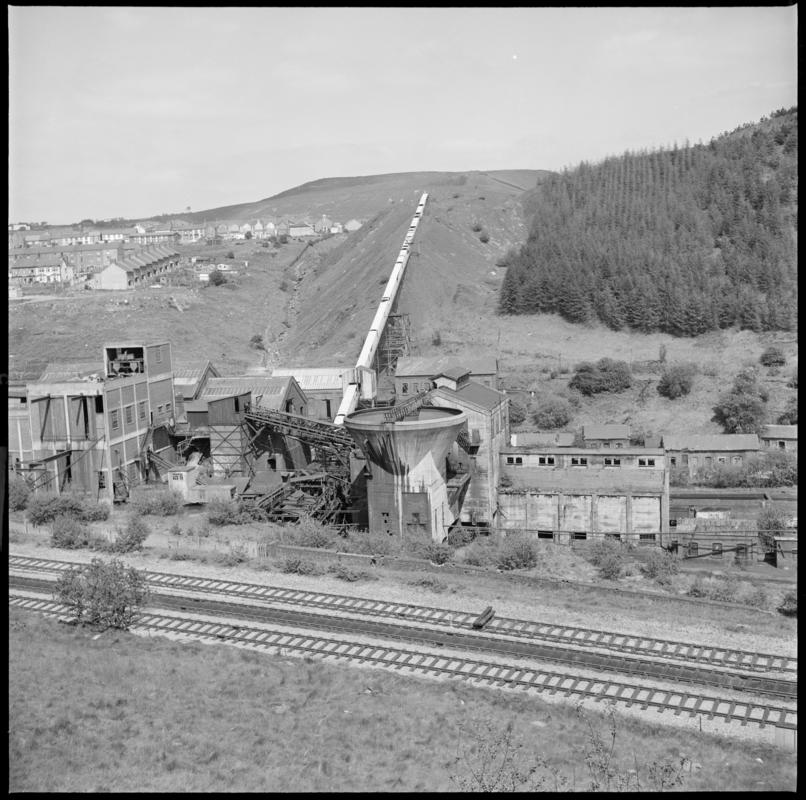 Black and white film negative showing Bargoed Colliery washery 20 May 1977.  &#039;Bargoed 20 May 1977&#039; is transcribed from original negative bag.