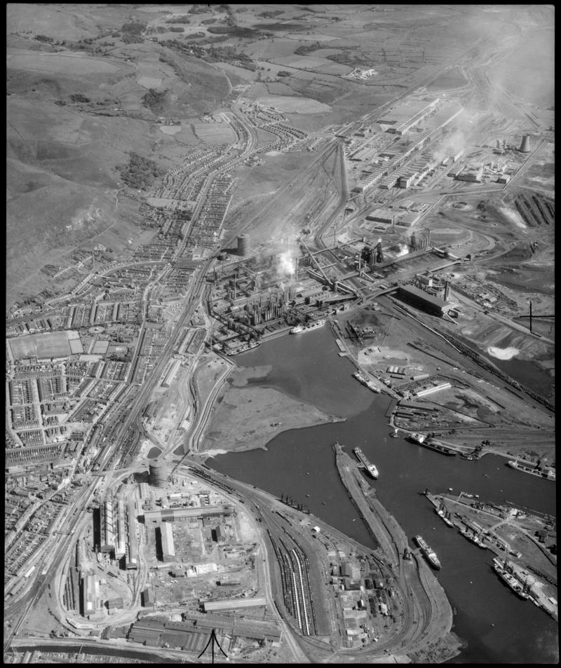 Aerial view of Steel Company of Wales works, Port Talbot.