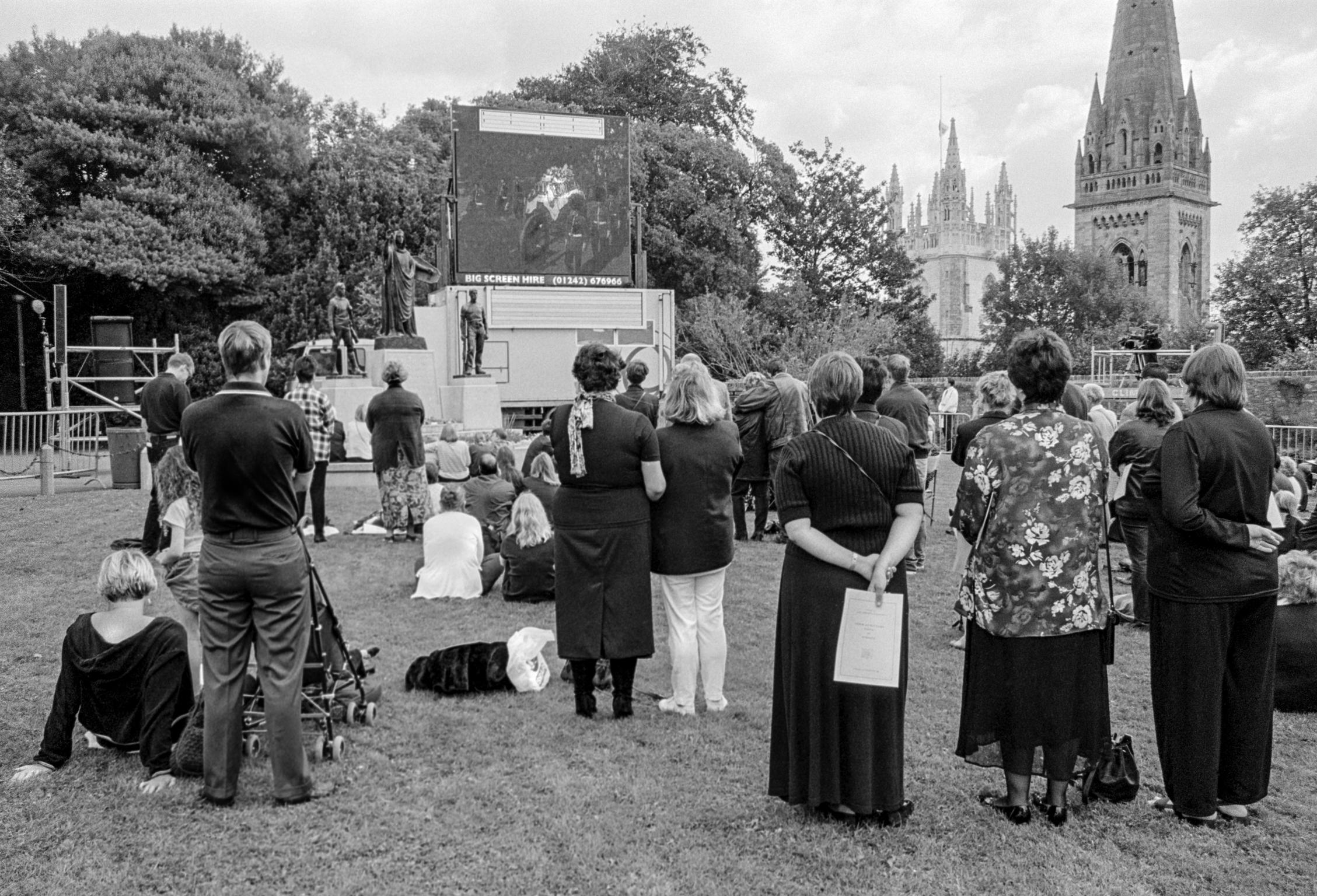 Funeral service of Lady Diana Princess of Wales. Relayed to mourners in Llandaff. Wales
