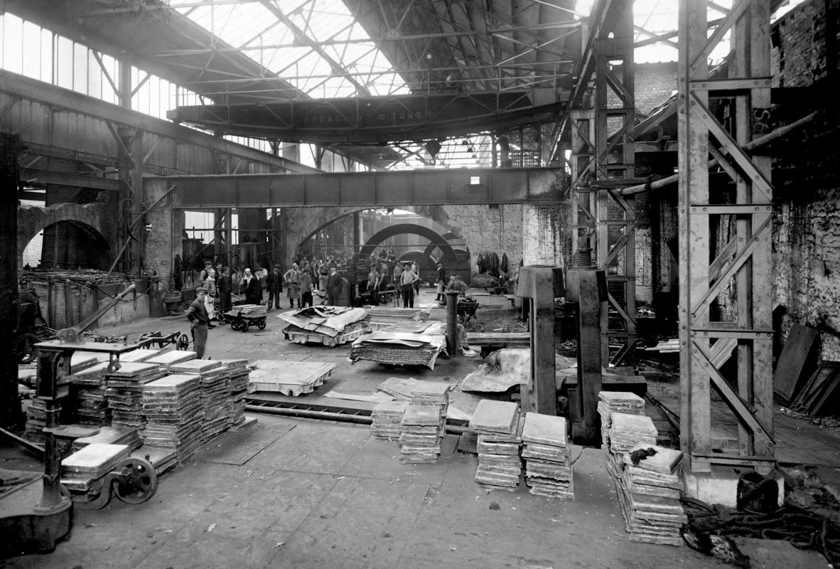 Interior of Morfa Works, Yellow metal mills, looking toward the hammer forge