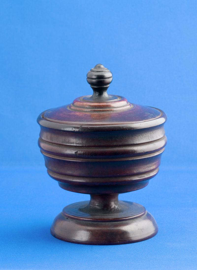 Turned wooden cup and lid. 1861
