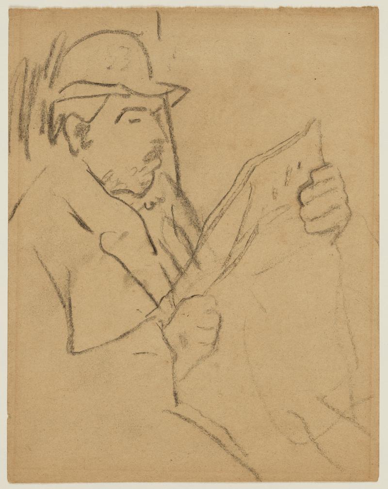 Old Man in Hat Reading a Newspaper