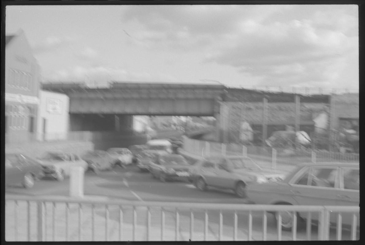 Main line railway bridge crossing top of Bute Street.