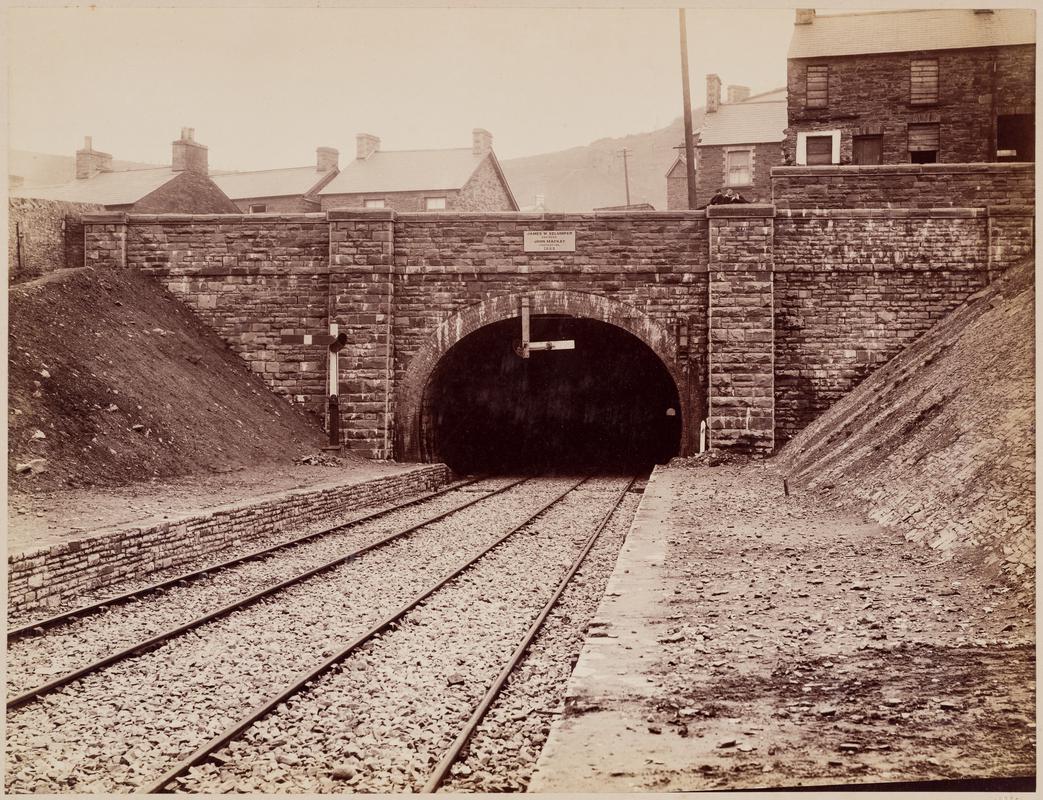 Barry Railway construction, 1888. View of railway lines and tunnel mouth seen from the &#039;up&#039; platform of Graig Station, Pontypridd.