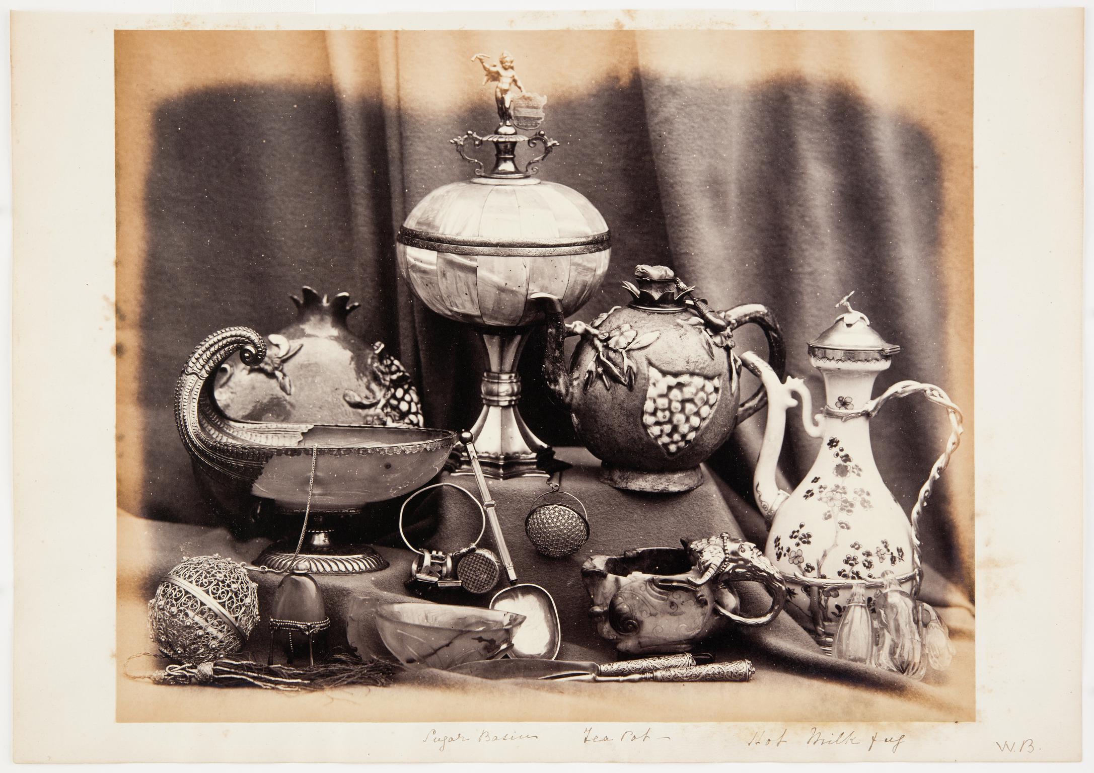 Pomegranate tea-pot, white jade tazza (1875), cutlery, seals etc