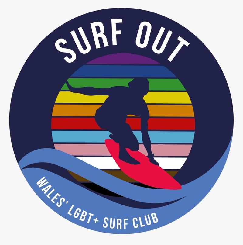 Digital logo created for &#039;Surf Out&#039;. Karma Seas, a surf club based in Porthcawl, launched the UK’s first LGBT+ surf club, ‘Surf Out’, in September 2020.