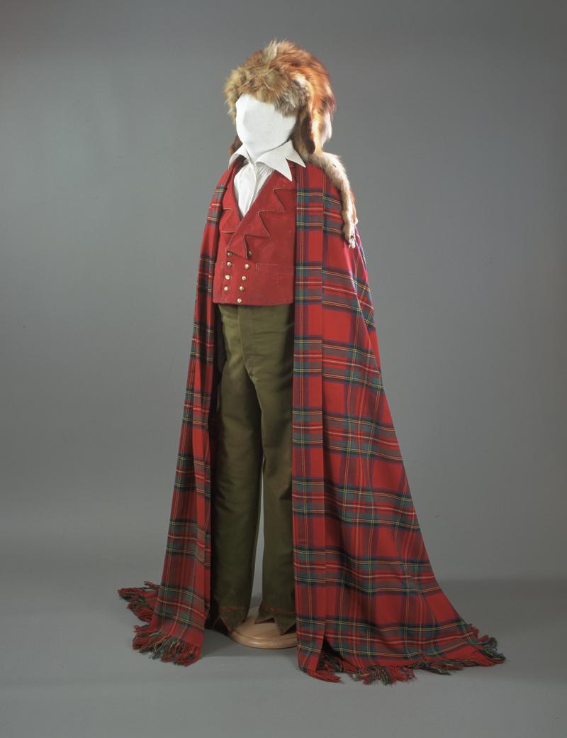 Stole, waistcoat, shirt, trousers and fox fur hat, belonging to Dr. William Price
