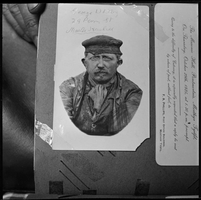 Black and white film negative of a photograph showing &#039;George Whitby, Master Haulier&#039;, Deep Navigation Colliery.  &#039;Deep Navigation&#039; is transcribed from original negative bag.