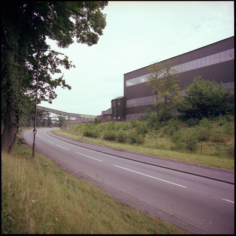 Colour film negative showing a surface view of Aberpergwm Colliery.  &#039;Aberpergwm&#039; is transcribed from original negative bag.