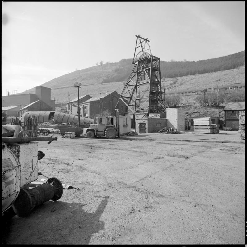 Black and white film negative showing a surface view of Cwmtillery Colliery with the baths to the left of the picture.  &#039;Cwmtillery&#039; is transcribed from original negative bag.