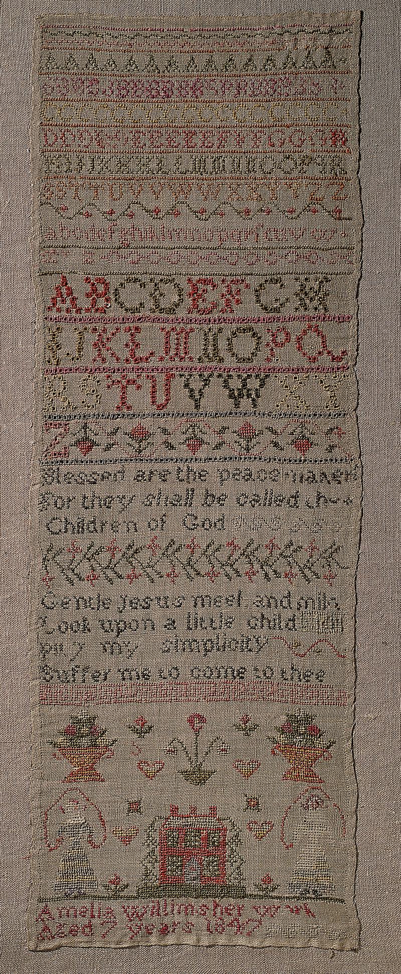 Embroidery Sampler made by Amelia Williams, Tongwynlais, 1847