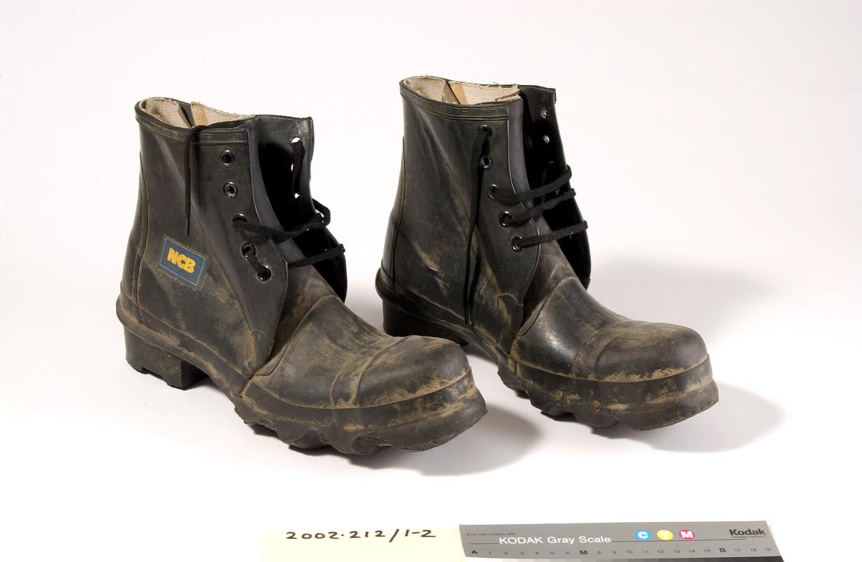 Pair of rubberised &#039;NCB&#039; working boots.