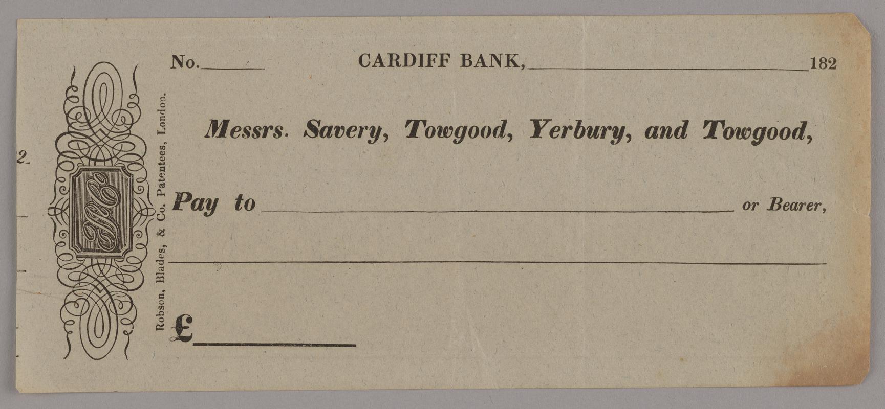 Cardiff Bank blank cheque