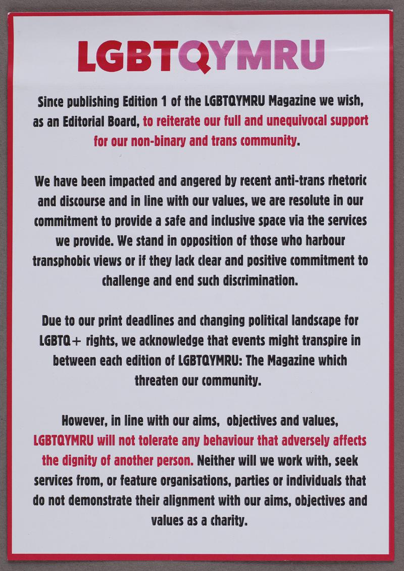 LGBTQymru Magazine, Issue 1, March 2021.