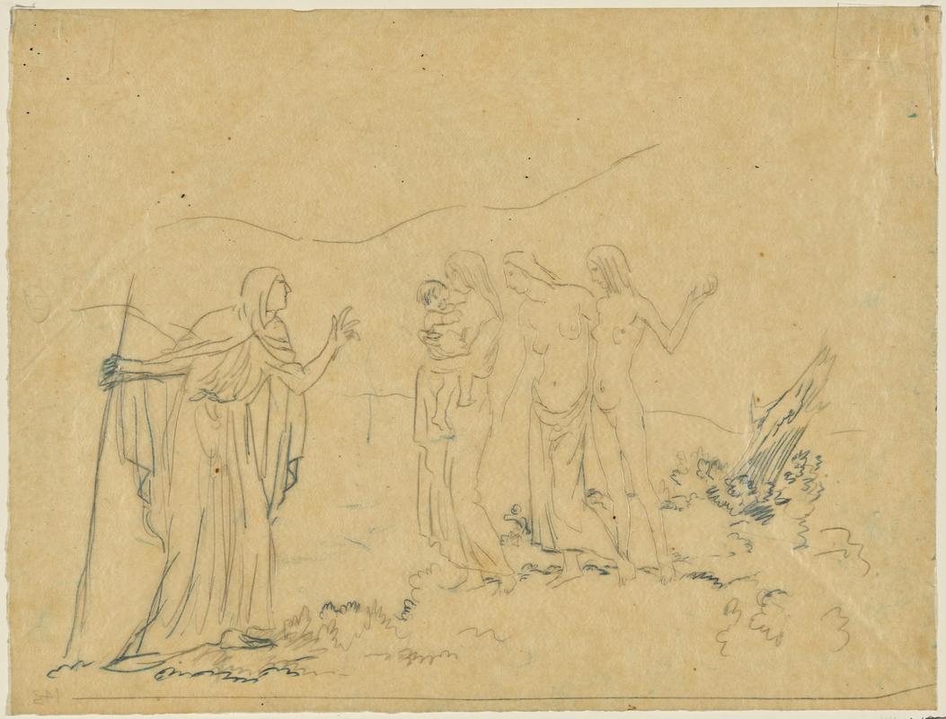 Draped Figure with Three Women