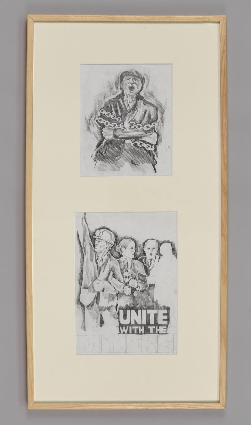 Preparatory drawing for &#039;Unite with the Miners&#039; posters, 1984.