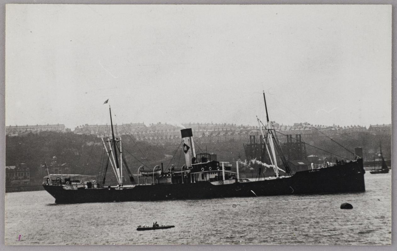S.S. CAMBANK at sea off Cardiff, c.1910 - post card print