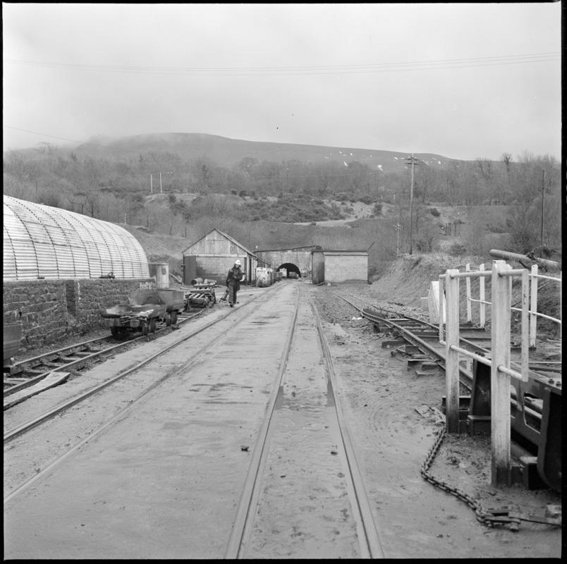 Black and white film negative showing the entrance to Blaengwrach mine. &#039;Blaengwrach&#039; is transcribed from original negative bag.