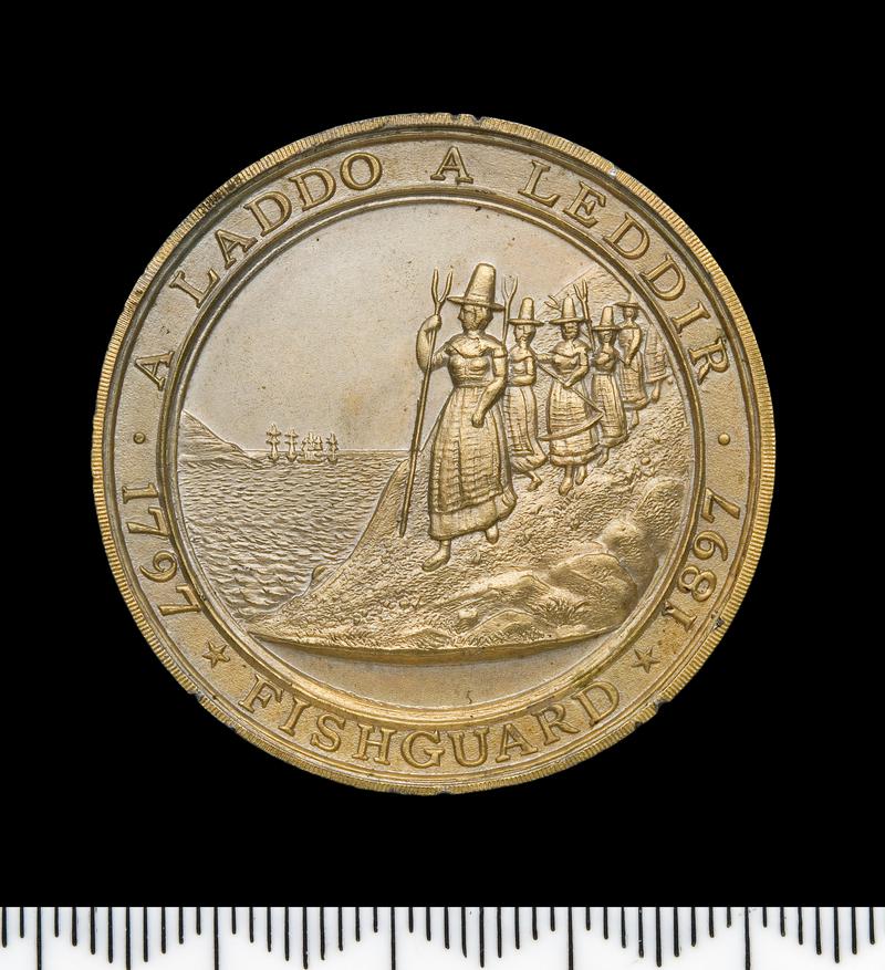 Medal: Fishguard Invasion Centenary 1897; gilt white metal