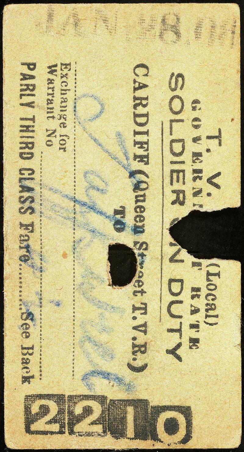 Soldier on Duty, from Cardiff Queen ST.  Ticket No:2210