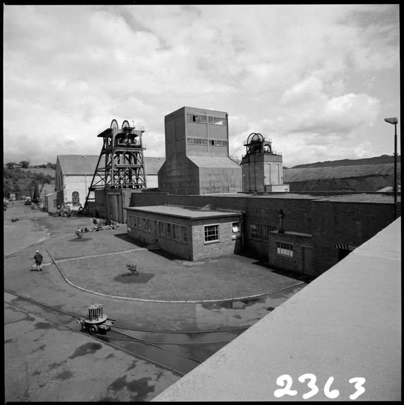 Black and white film negative showing a surface view of Cwm Colliery, 3 July 1981.  &#039;Cwm 3 Jul 1981&#039; is transcribed from original negative bag.  Appears to be identical to 2009.3/1861.