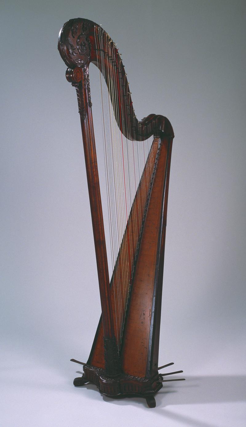 Pedal harp with hook mechanism made by J. Poole, 1800