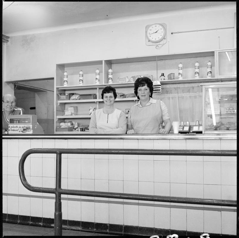 Black and white film negative showing kitchen staff in the canteen, Cwmtillery Colliery.  &#039;Cwmtillery&#039; is transcribed from original negative bag.