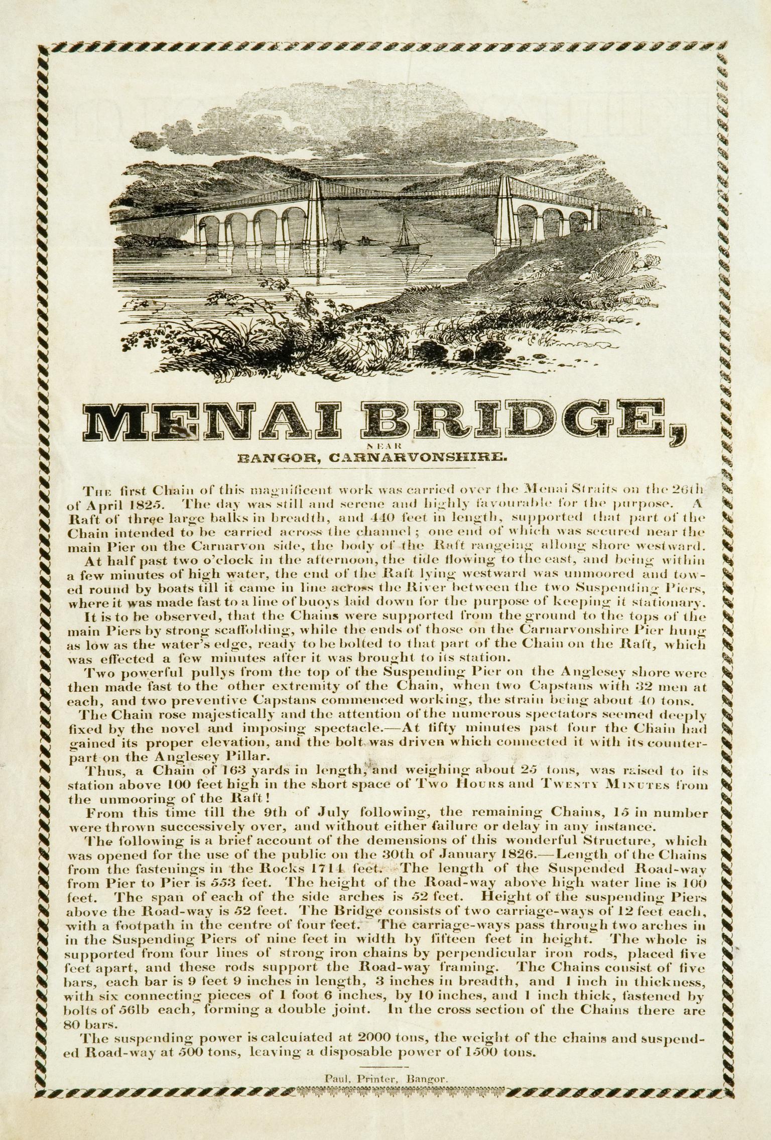 Menai Bridge, Near Bangor, Caernarvonshire (handbill)