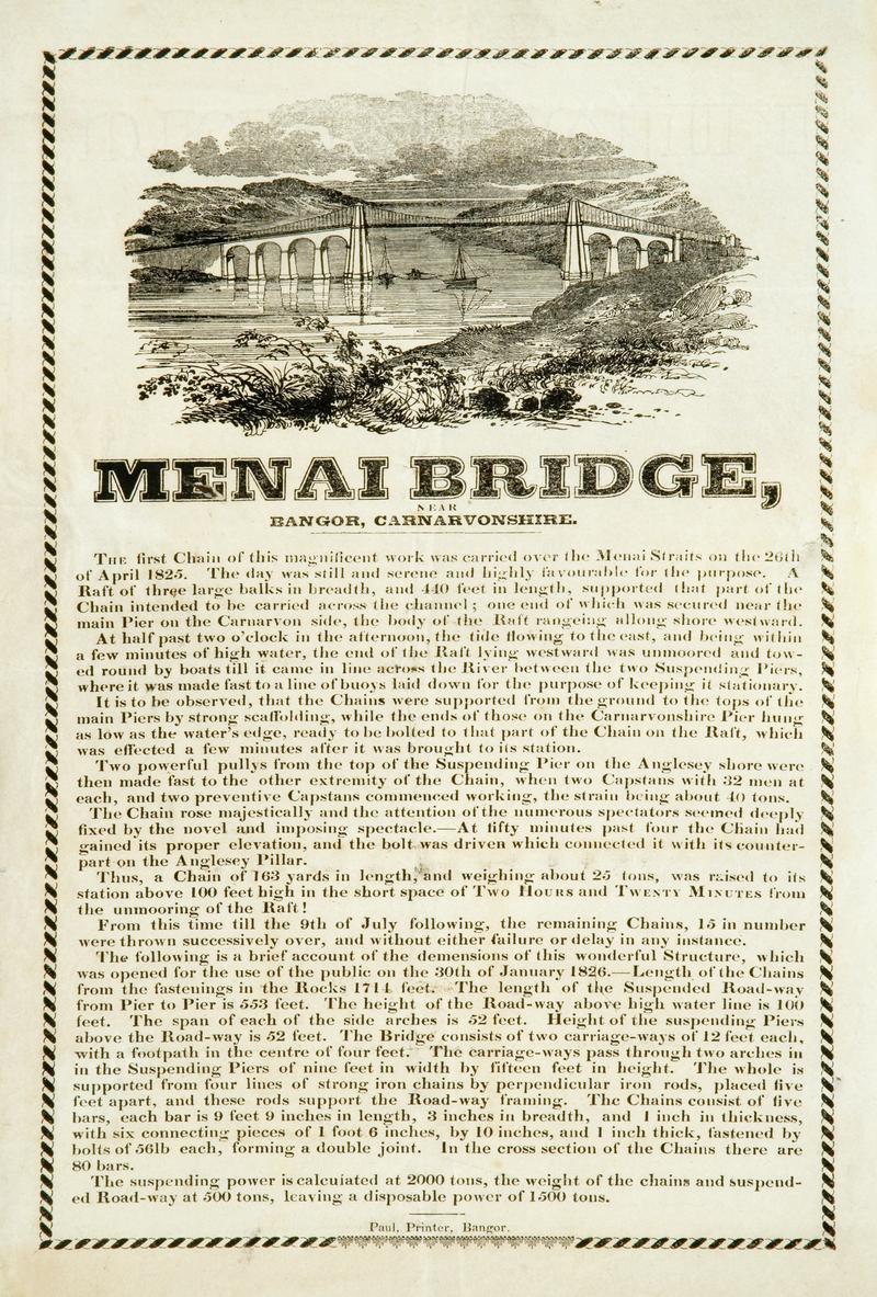 Handbill : Picture and description of Menai Suspension Bridge
