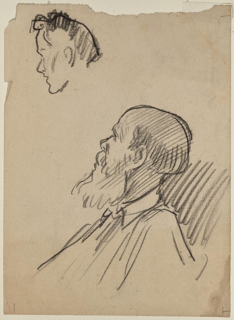 Studies of the Heads of a Woman and a Bearded Man
