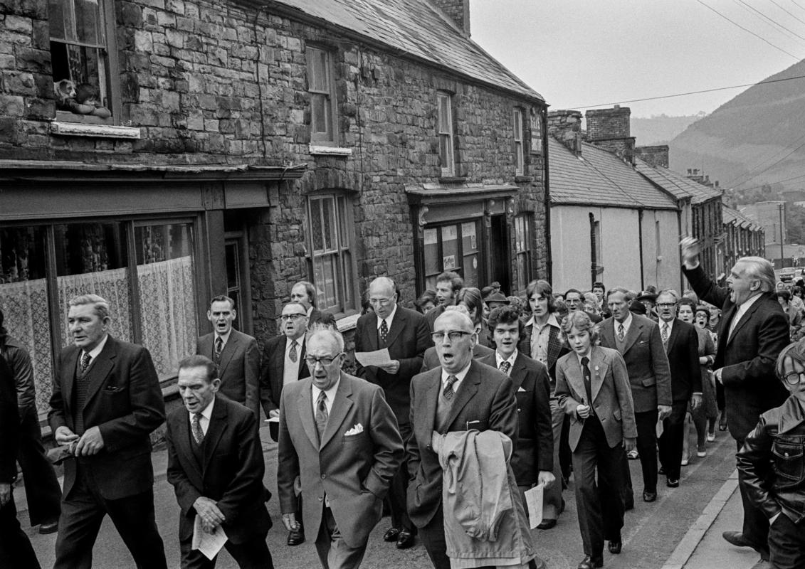 GB. WALES. Six Bells. The last Chapel walk. The congregation from various Chapels join the walk as the singers pass their Chapel. This was the last one I heard of in Wales. 1975.
