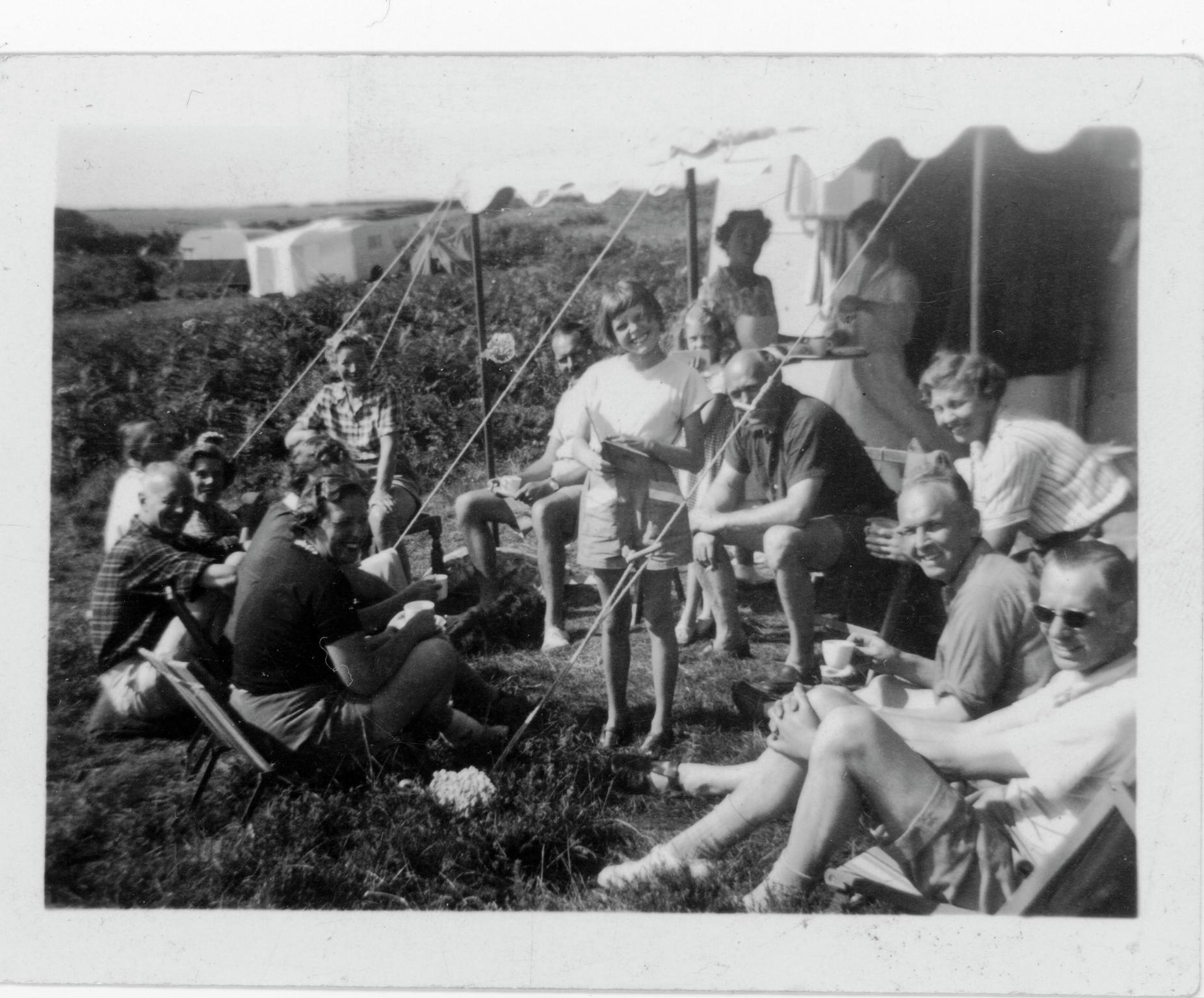 Dodds family with caravan, photograph